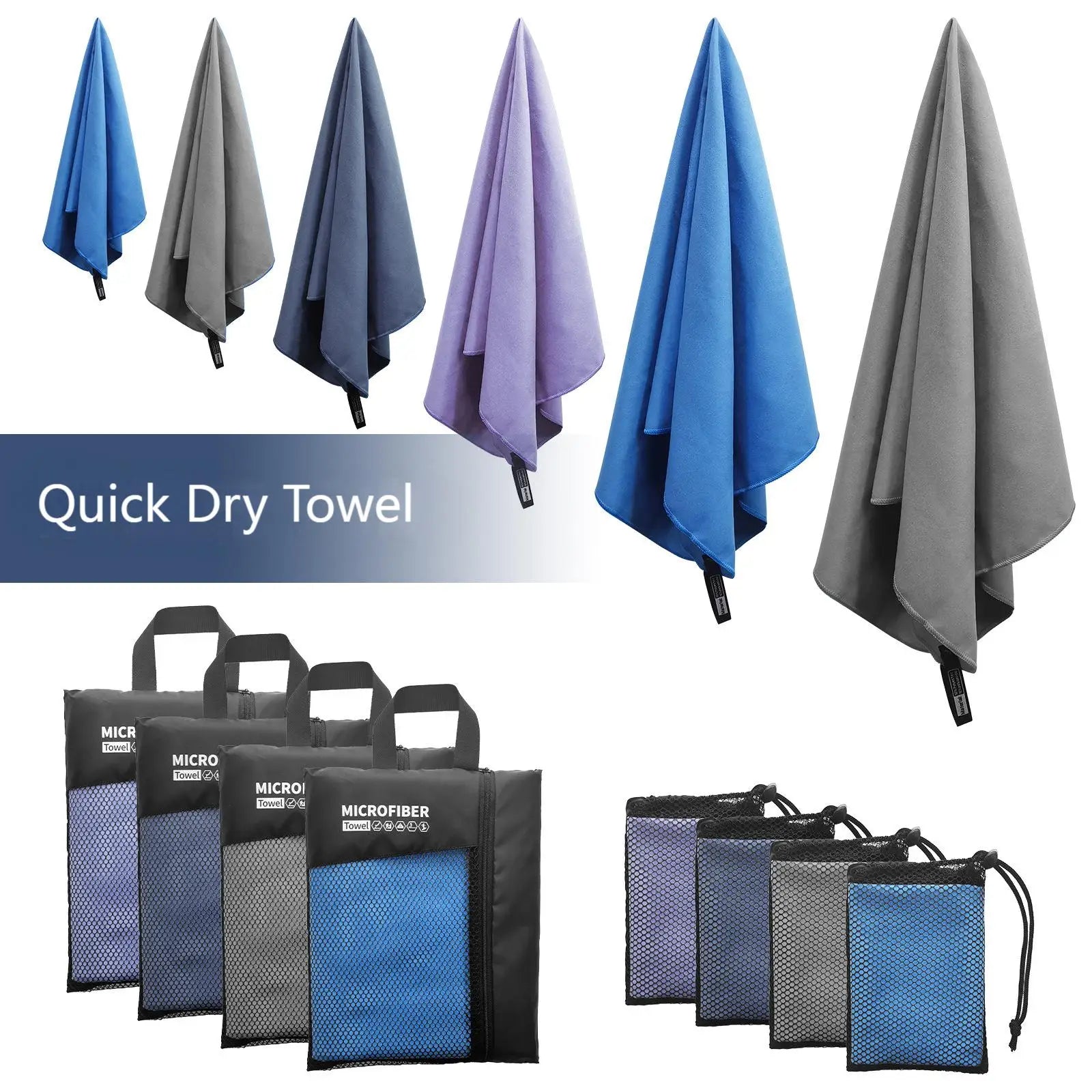Portable Multi-size Plain Color Quick Dry Absorbent Personalized Microfiber Beach Towel