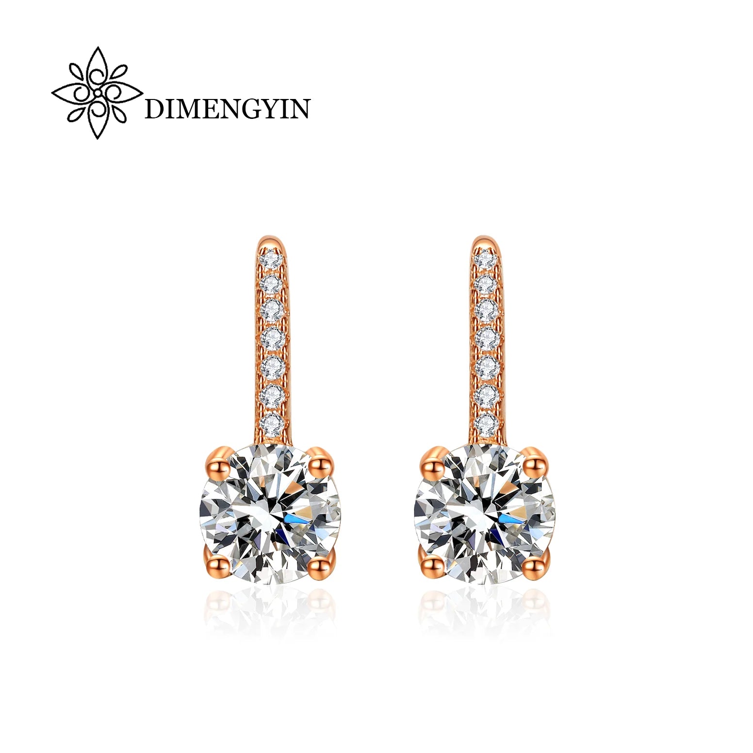 Moissanite Hook 925 Sterling Silver Classes Solitaire Round Cut Studs Earrings Rose Gold Plated Jewelry for Women