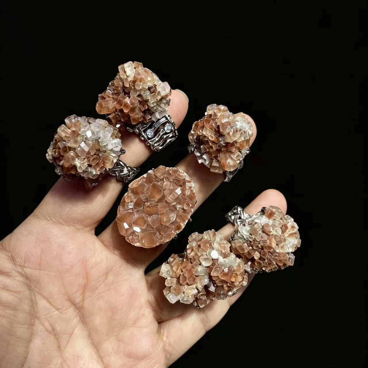 Natural Aragonite Cluster Ring Mineral Raw Crystal Cluster Ring Handmade Irregular Mineral Specimen Jewelry