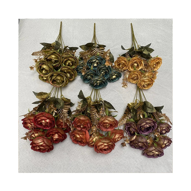 Manufacturers Direct Selling 9-Head Plum Cloths Bunch Artificial Flower Rose