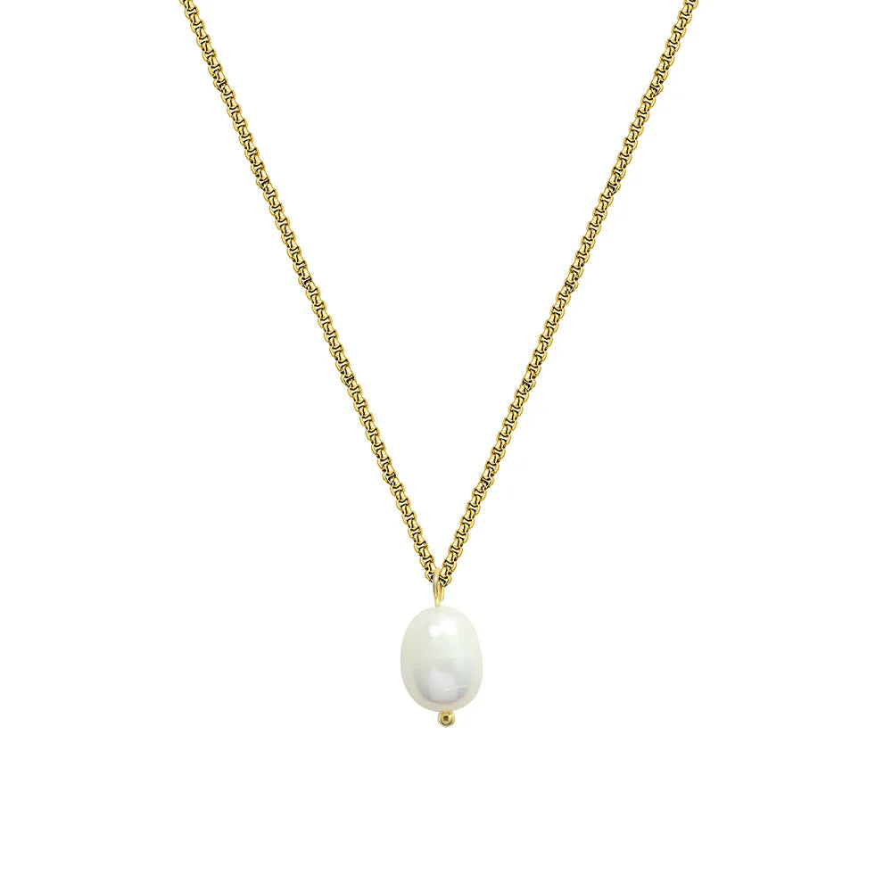 Ins Stainless Steel Waterproof Jewelry 18k Gold Freshwater Pearl Necklace Women Jewelry  Fresh Water Pearl  Necklace Chain