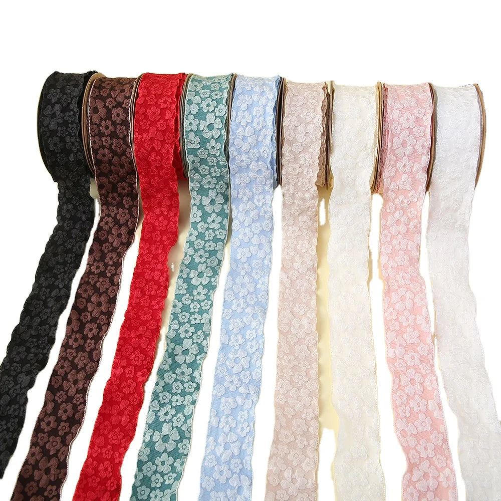 Factory Wholesale 25mm Ribbon Lace Color Navy Blue Trims Floral Bridal Lace Diy Embroider Gift Ribbon
