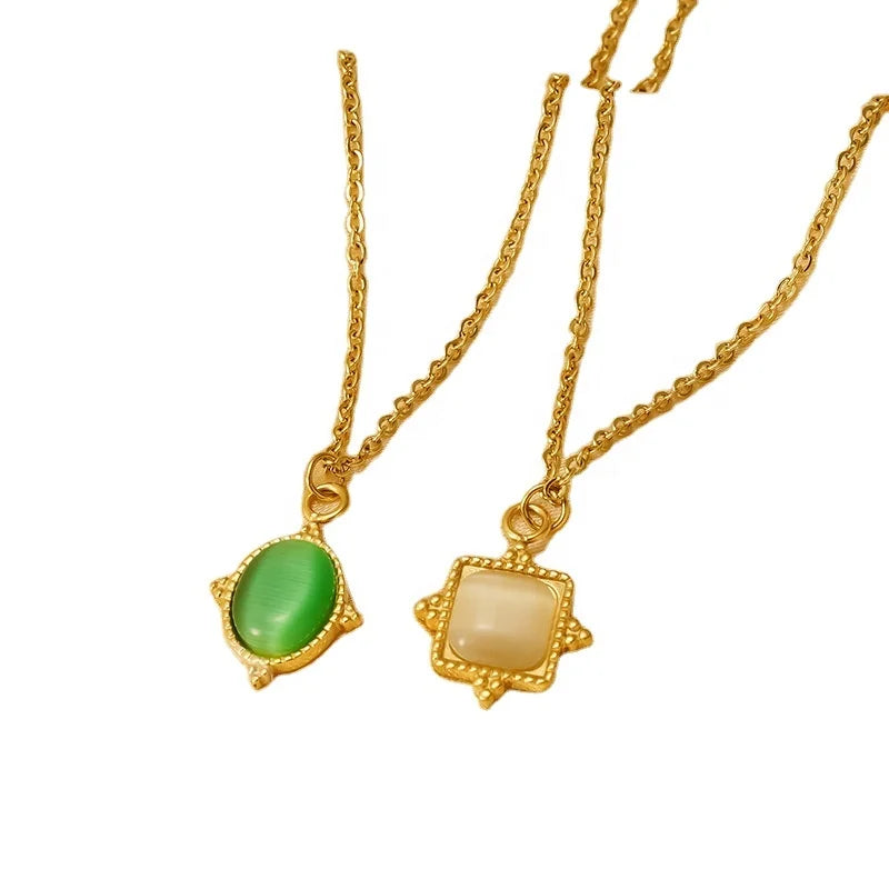 Fashion INS Style Natural Stone Necklace Europe and the United States French Vintage 18K Stainless Steel Sun Pendant Wholesale