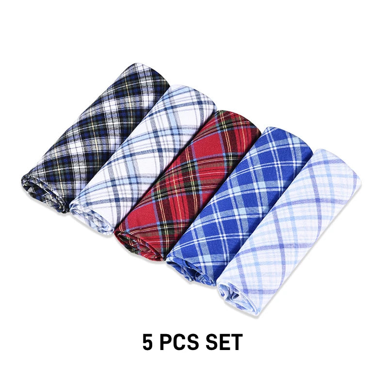 Wholesale Custom Men's 5Pcs 40*40cm Checker Handkerchiefs Vintage Plaid Style Yarn Dyed Cotton Hankies for Father's Gifting