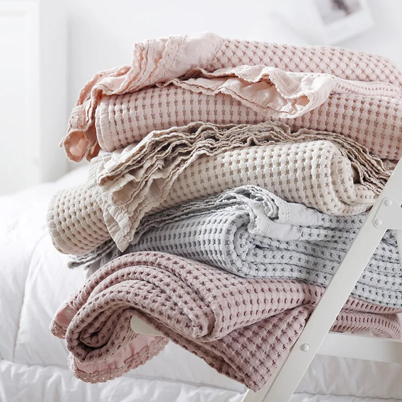 Ready to Ship Bedding Blanket 100% Cotton Waffle Towel Sofa Cover Blanket Bedding Sheet for Wholesale
