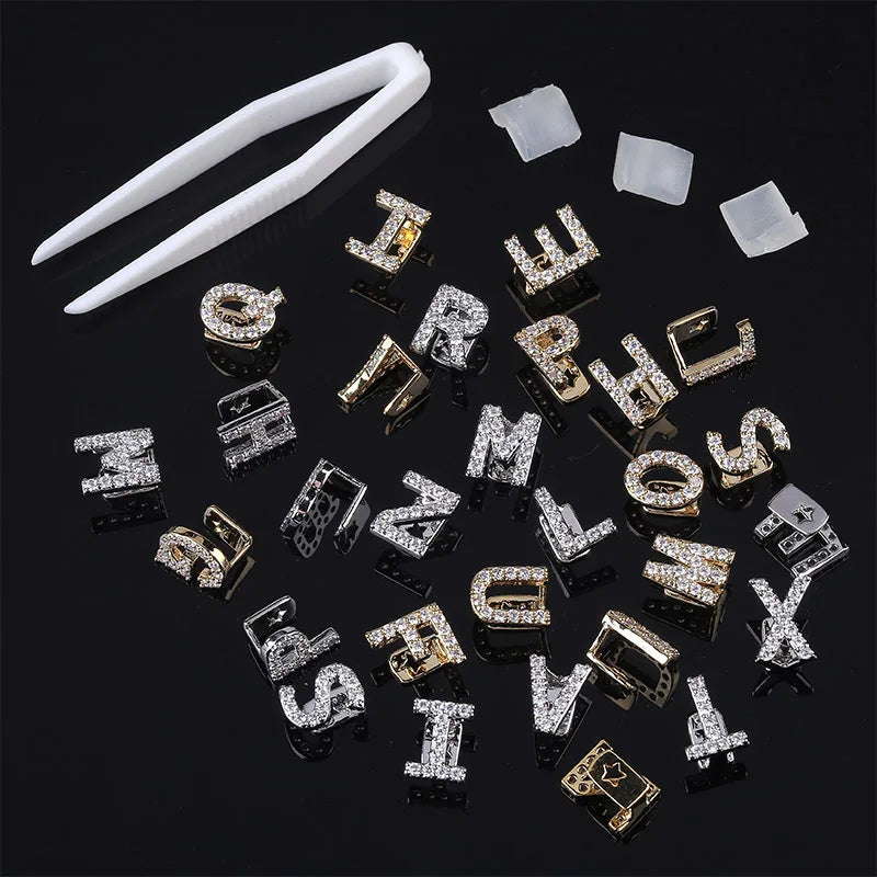 26 Capital Letters Iced Out Grillz Bling Teeth Diamond Single Teeth Grillz Personality Custom Grillz for Men Jewelry