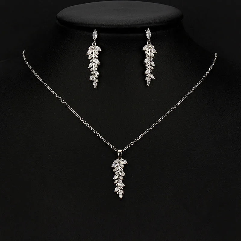 SLBRIDAL Alloy Rhinestones Crystals Cubic Zircon Bridal Jewelry Set Wedding CZ Necklace Earring Set Women Banquet Party Jewelry