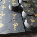 Business Cards and Heat Insulation Table Coasters Non-Slip Black Art Paper with Gold Foil Kraft Paper and Cardboard Material
