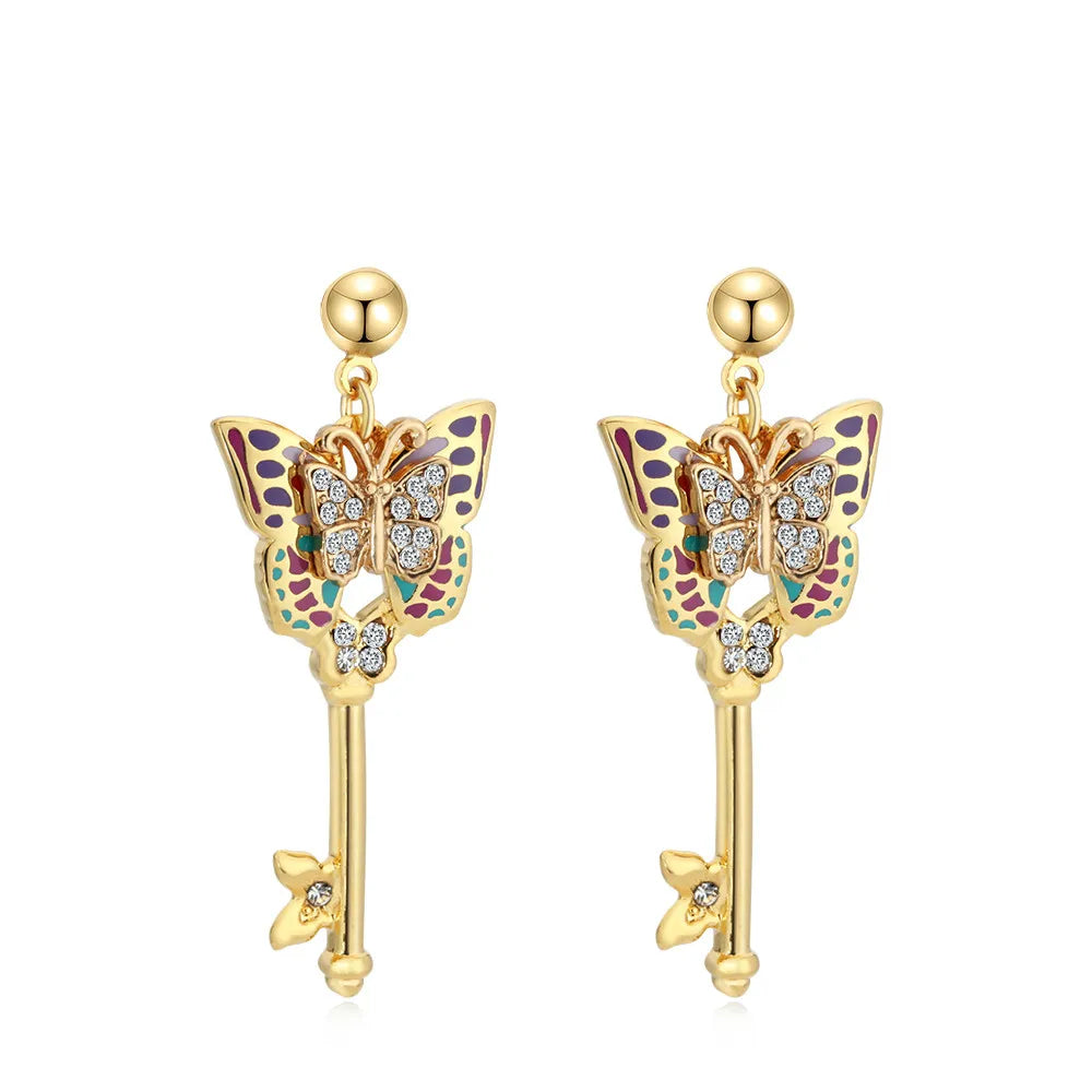 OEM Women's Fashion Jewelry Ethnic Style Color Drop Earrings with Butterfly Pendant Gold Plated for Stylish Outfits
