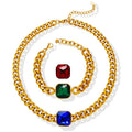 China Custom Made Trending Luxury Fashion Crystal Stainless Steel Plated Gold Necklaces Bracelet Jewelry Set