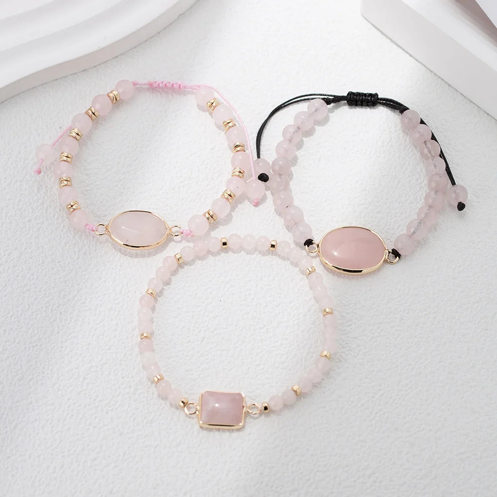 Women Jewelry Crystal Bracelet Madagascar Rose Quartz Women Crystal Bangle pink Stone Natural Crystal Diamond Feng Shui Carved
