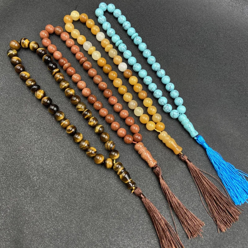 DIY Meditation Jewelry Handmade 10mm Natural Agate Stone Islamic Muslim Rosary Prayer Beaded Healing Crystals Men Bracelets