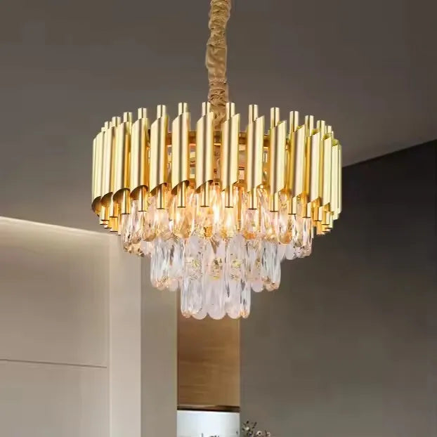Modern Chandelier Pendant Lights Luxury Gold K9 Crystal Hanging Lamp for Home Living Room