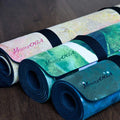 Eco Friendly Recycled Pet Yoga Mat Folding Printed Non Slip Sweat Absorbent Microfiber Vegan Suede Natural Rubber 1.5mm