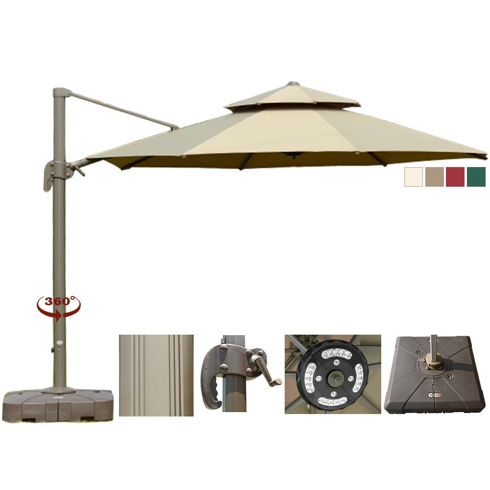 Windproof Outdoors Beach Parasol Crank System Strong Aluminum Frame Patio Umbrellas & Bases Cantilever Amp Patio Umbrellas
