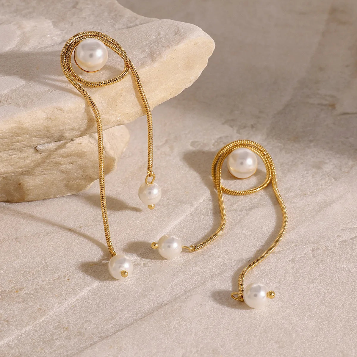 New Fashion Stainless Steel Pearl Tassel Pendant Earrings Ins Non Fading Earrings 18k PVD Gold Plated Titanium Steel Earrings