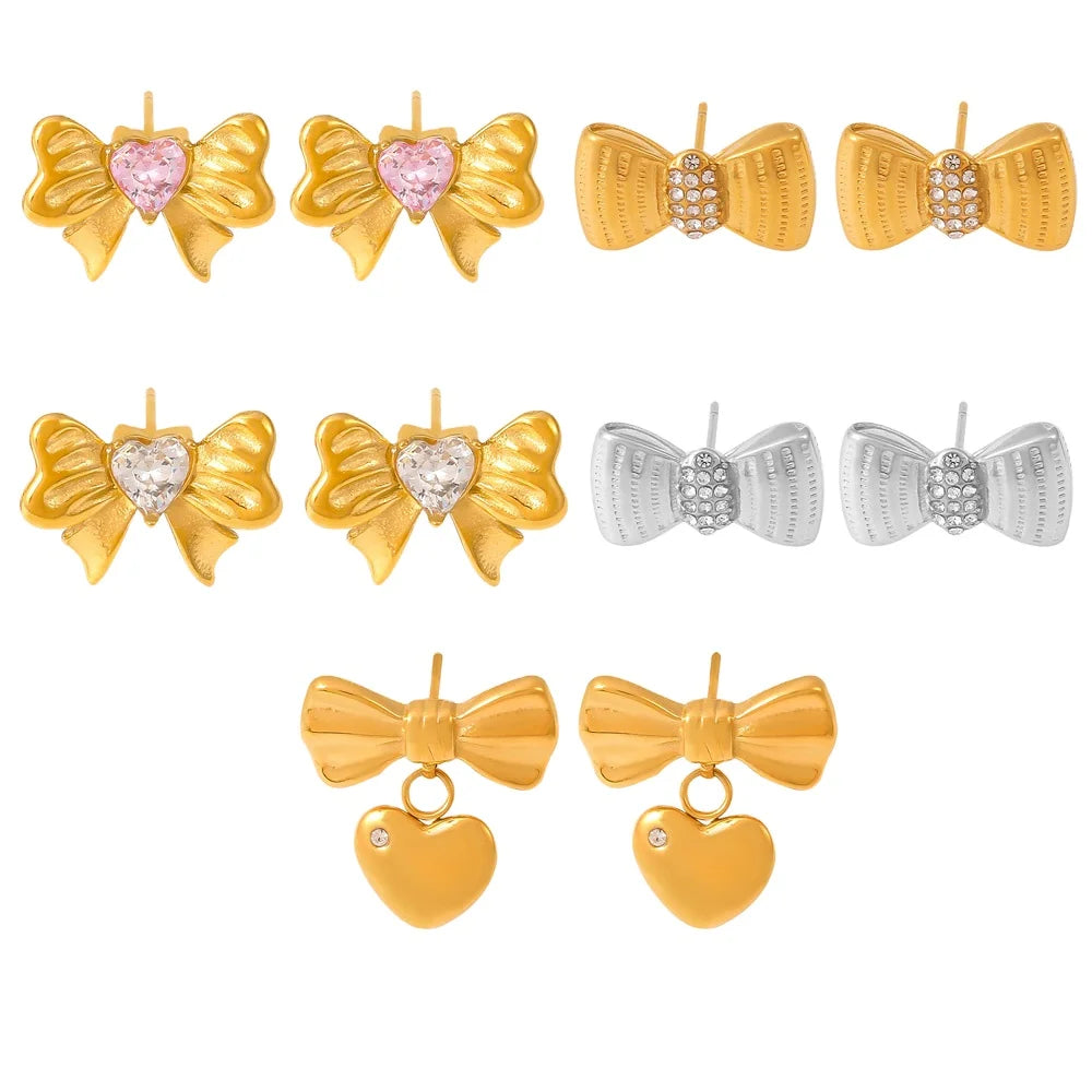 2024 Stainless Steel JewelryNew Designed Luxury love Crepe Bow Micro-set Diamond Glass Studl 18K Gold Jewelry Earrings for Women