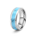ShuoyeW 8MM Light luxury tungsten steel ring silver green flat bevel set with turquoise tungsten steel ring finger ring 506