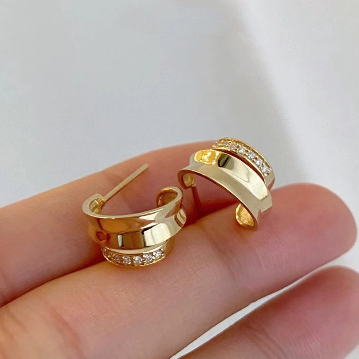 Fashion Jewelry 925 Sterling Silver Two Layers C Shape Stud Earring for Women 18K Gold Plated 925 Silver Versatile Earrings