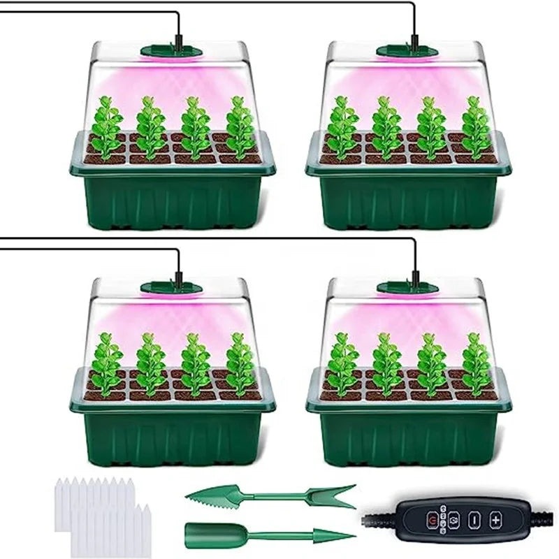 48-Cell Seed Starter Kit with Grow Lights Plastic Germination Tray for Efficient Seed Starting