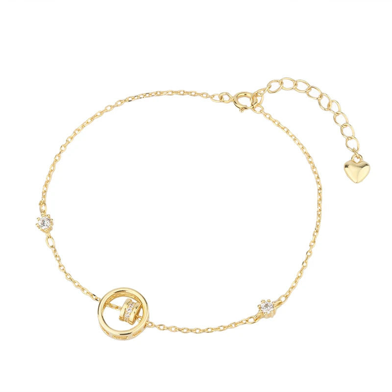 Luxury 925 Sterling Silver Double Circle Delicate Design 18K Gold Plated Women's Gift Bracelet Jewelry Wholesale