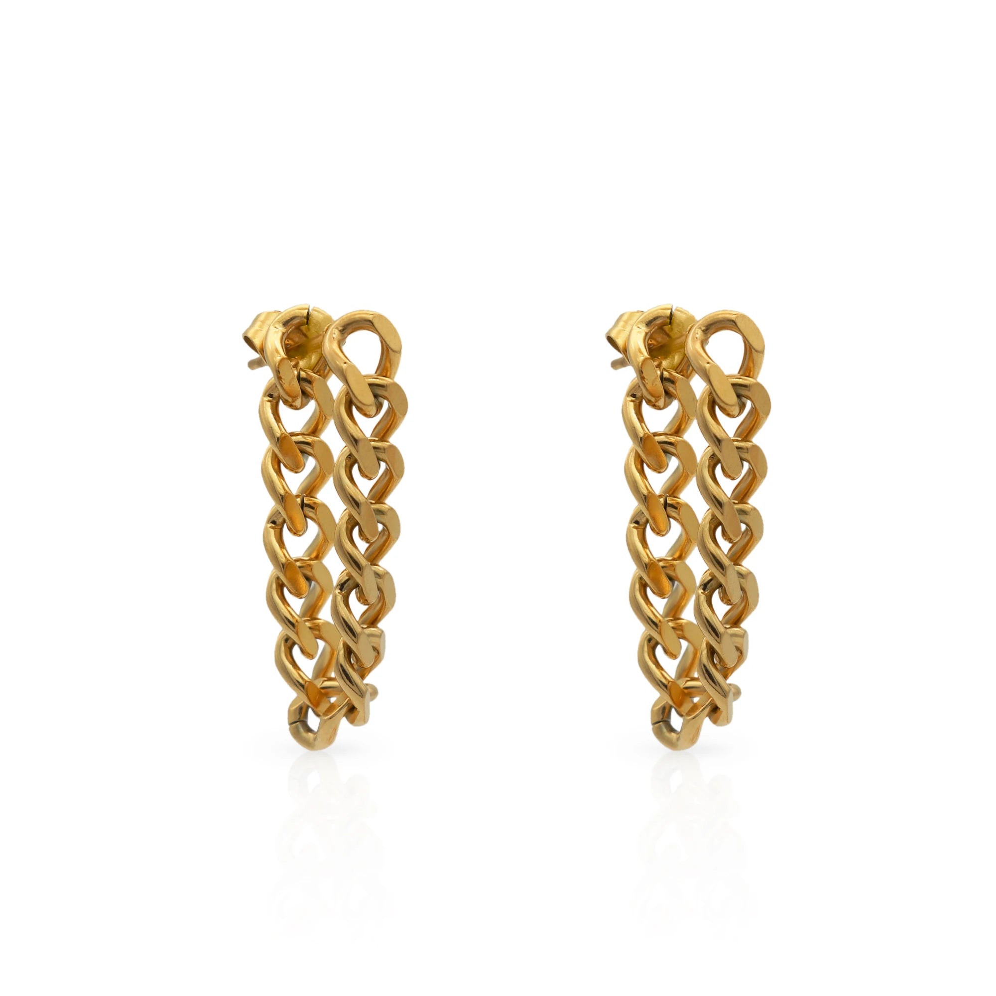 Chris April 316L Stainless Steel PVD Plated Retro Two-way Wearing Cuban Chain Long Tassel Earrings