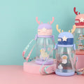 Cute Cup Plastic with Straw and Rope Wholesale Unique Cartoon Outdoor for Students School Water Bottle Antlers Large Capacity