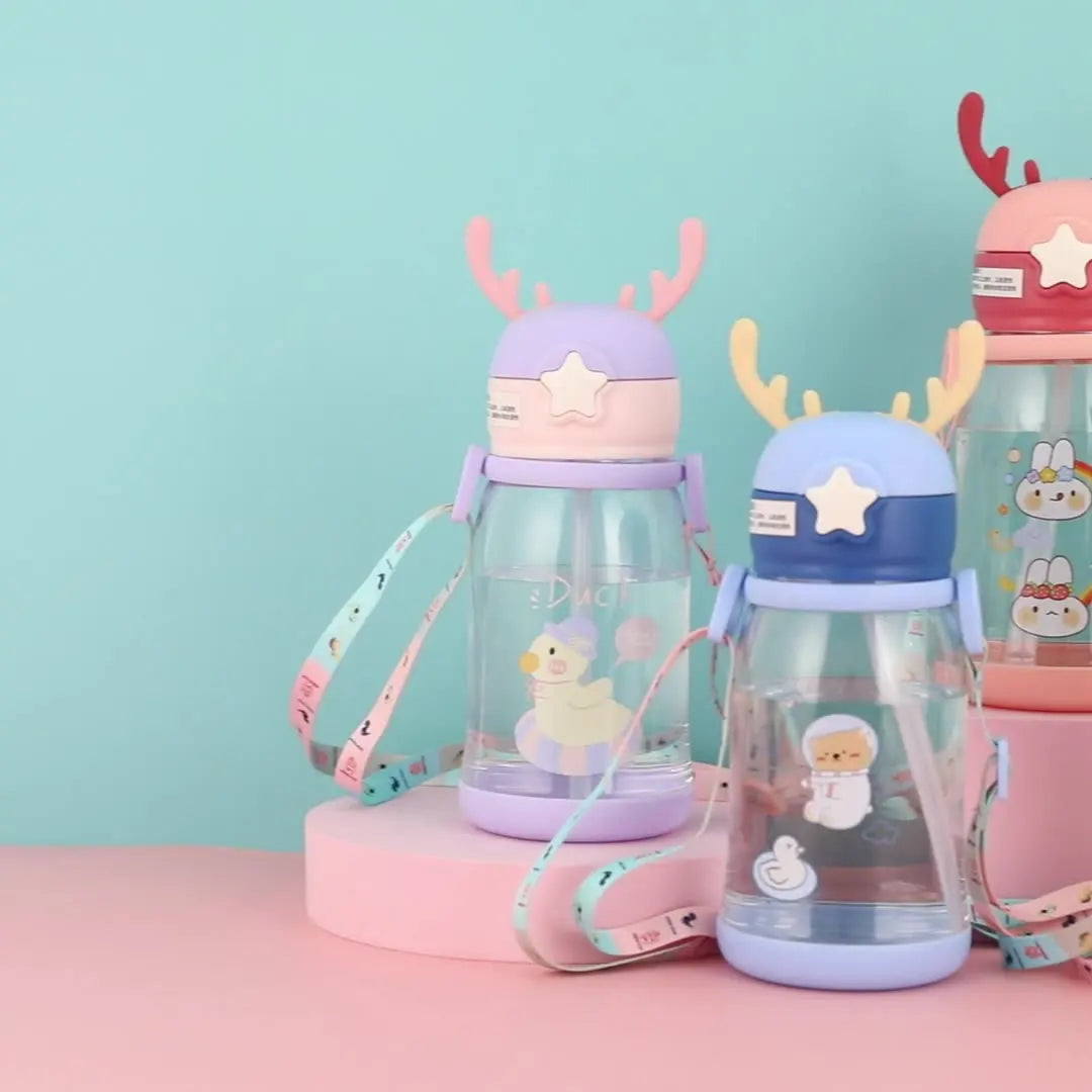 Cute Cup Plastic with Straw and Rope Wholesale Unique Cartoon Outdoor for Students School Water Bottle Antlers Large Capacity