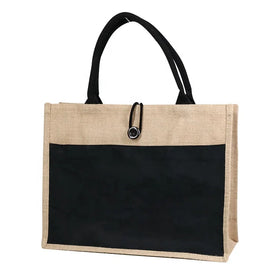 Custom Large Shopping Tote Natural Jute Burlap Bag Hemp Packaging Bag With Outer Pocket