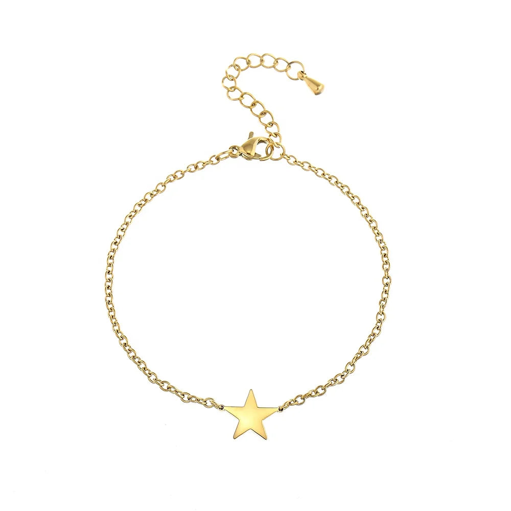 New Arrival Gold Plated Stainless Steel Tiny Star Charm Bracelet Cute Valentines Fashion Chain & Link Bracelets Gift