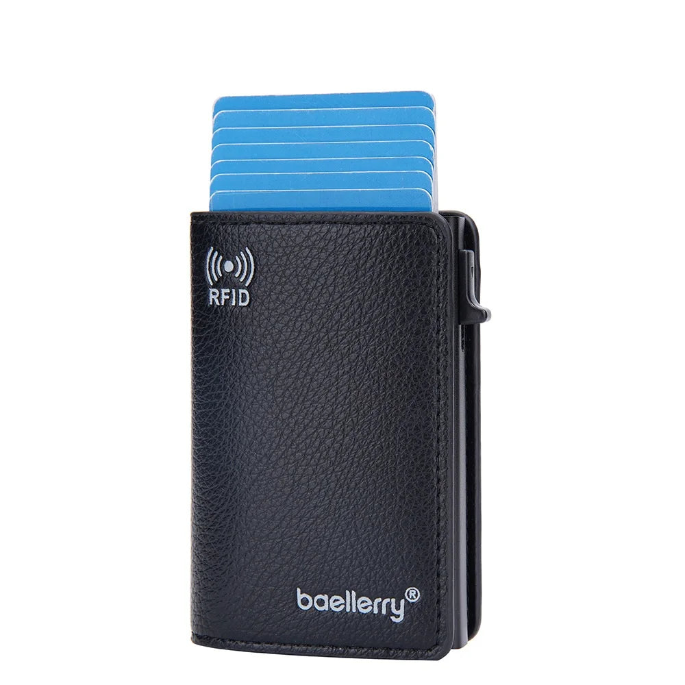 Fashion Style Lychee Pattern PU Leather RFID Protected Automatic Pop up Card Holders Case for MenMale Card Wallets Cover Purse