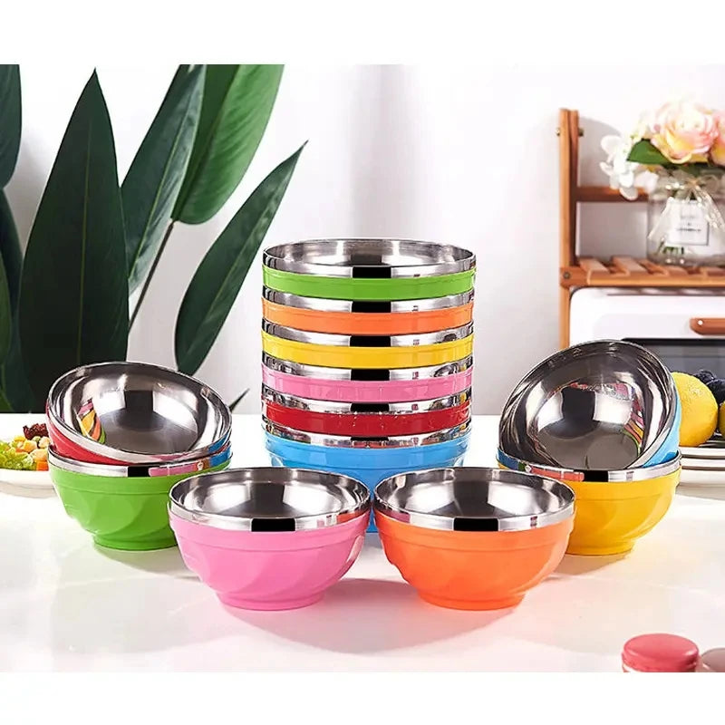 Hot Sell Anti-scalding Colorful 6pcs Kids Metal Bowl Set 13cm 15cm 17cm Stainless Steel Serving Food Bowl With Lids