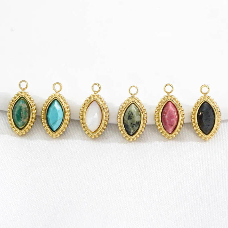 Retro Stainless Steel Pendant Colorful Natural Stone African Jade DIY Necklace Pendant Gem Inlaid Jewelry Accessories