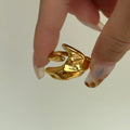 Dazan Summer New Ins Trendy 18k Pvd Gold Plated Stainless Steel Slim Postmodern Lava Moon Open Hippie Ring for Women Party