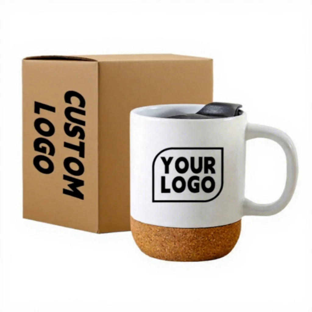15oz Matte White Ceramics Mugs Cork Bottom Customizable Porcelain Ceramic Coffee Mugs Cork Bottom Mug