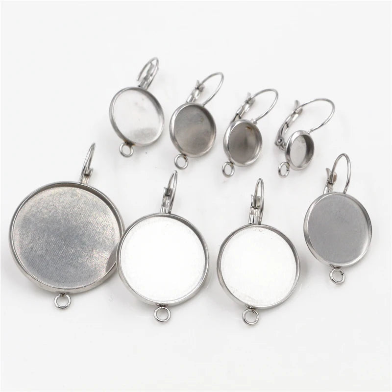 10pcs 8/10/12/14/16/18/20/25mm Stainless Steel French Lever Back Earrings Base Blank Bezel Setting Trays DIY Supplies