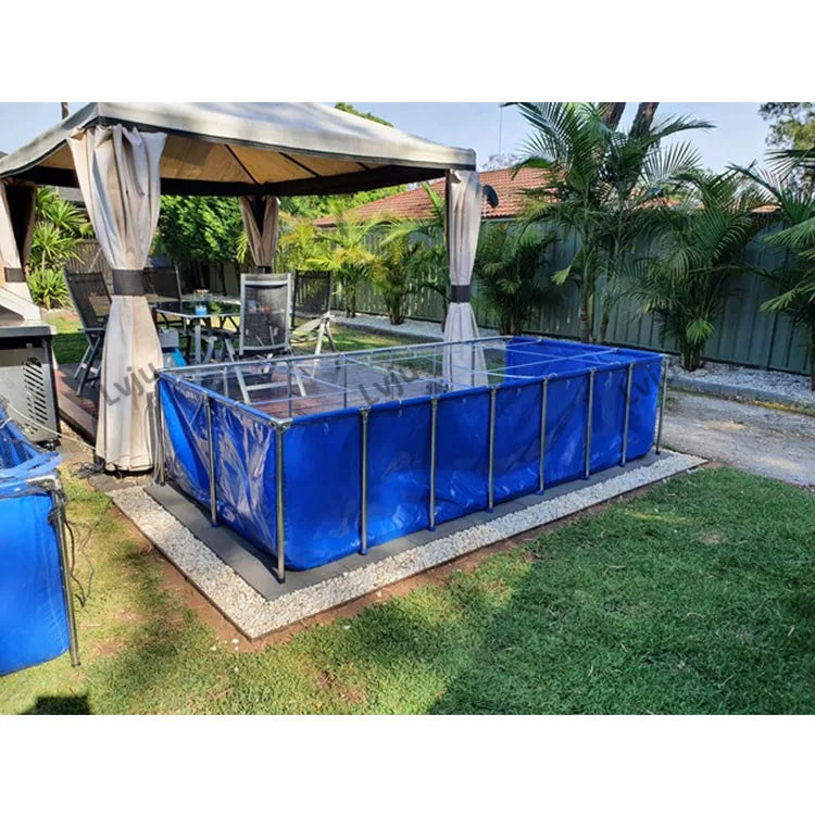 Lvju 1110 Gallon Fish Tank 9.8'*6.6'*2.3' Blue Clear Fish Tank 4200L 300*200*70cm Stainless Steel Koi Fish Pond