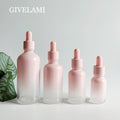 Wholesale 5ml-100ml Cosmetic clear pink Gradient Round for Liquid Essential Oil Glass Dropper Bottle Container with pink Lids