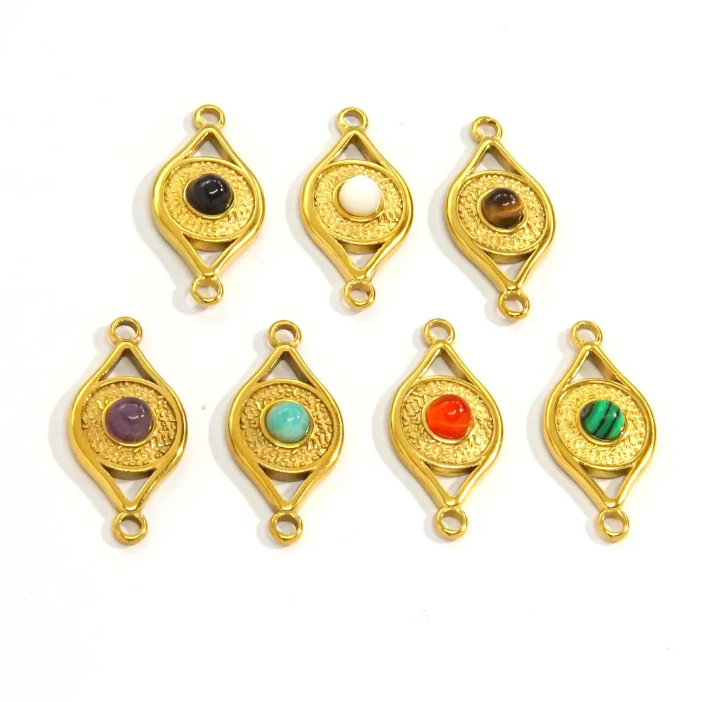 Fashion Colorful Natural Stone Beads Swimming Charms Sweet Cute Stainless Steel Eye Pendants for DIY Bracelet Necklace Jewelry