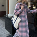 Clothing Manufacturer Wholesale Casual Fashionable Pink Checked Ladies Coats Women's Winter Long Coat for Women