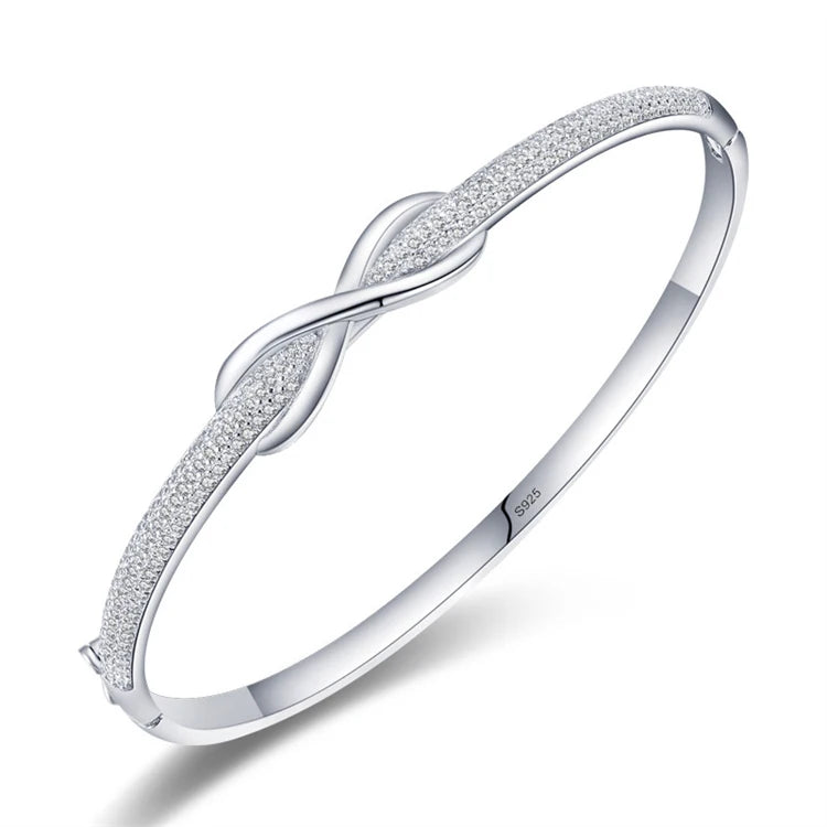 Stylish Cubic Zirconia Infinity Cuff Bracelets Bangles 925 Sterling Silver Pave CZ Iced Out Bangles for Women Girls