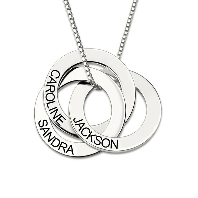 925 Sterling Silver  Family Name Necklace Personalized Custom Engraved Russian Ring Necklace