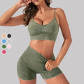 Women's Solid High Waist Hip Lifting Yoga Shorts & Suspender Bra Set with Four-Way Stretch Breathable Fabric