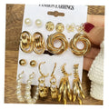 VKME Trendy Geometric Hoop Earrings for Women Gold Twist Earring Set Mixed Designs Pearl Acrylic Alloy Flower Stud Earrings