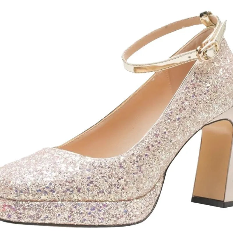 Spring and Autumn New Short High Heels Single Shoes Fashionable Rooted Fashion Sandals Single Shoes Versatile Pairs