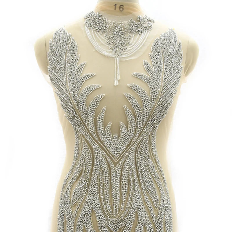 Withe Crystal Fringe Neck Patch Embroidery Rhinestone Beaded Neckline Applique for Dress Ball Gown Accessories WDP-371