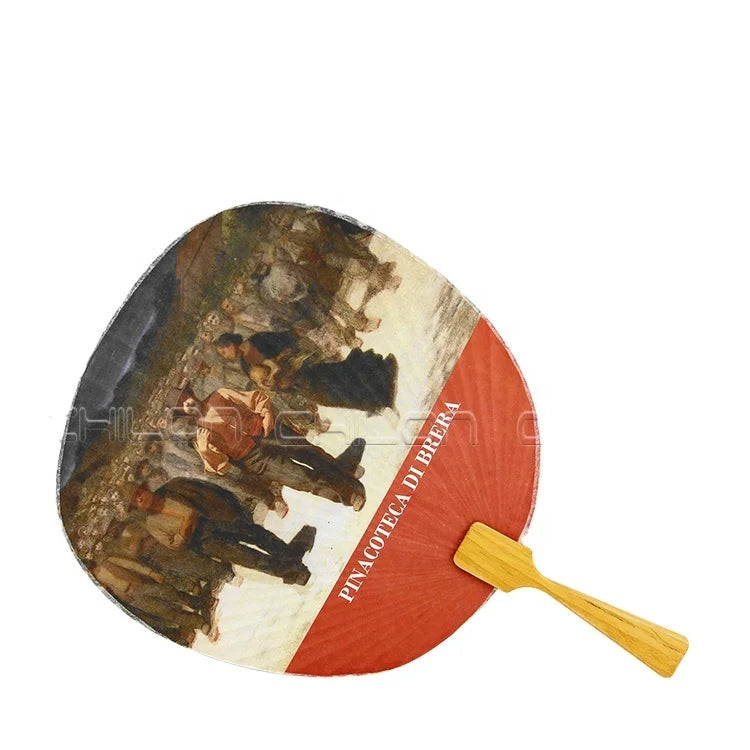 Chinese Circular Paddle Fan Round Paper Hand Fan with Wooden Handle