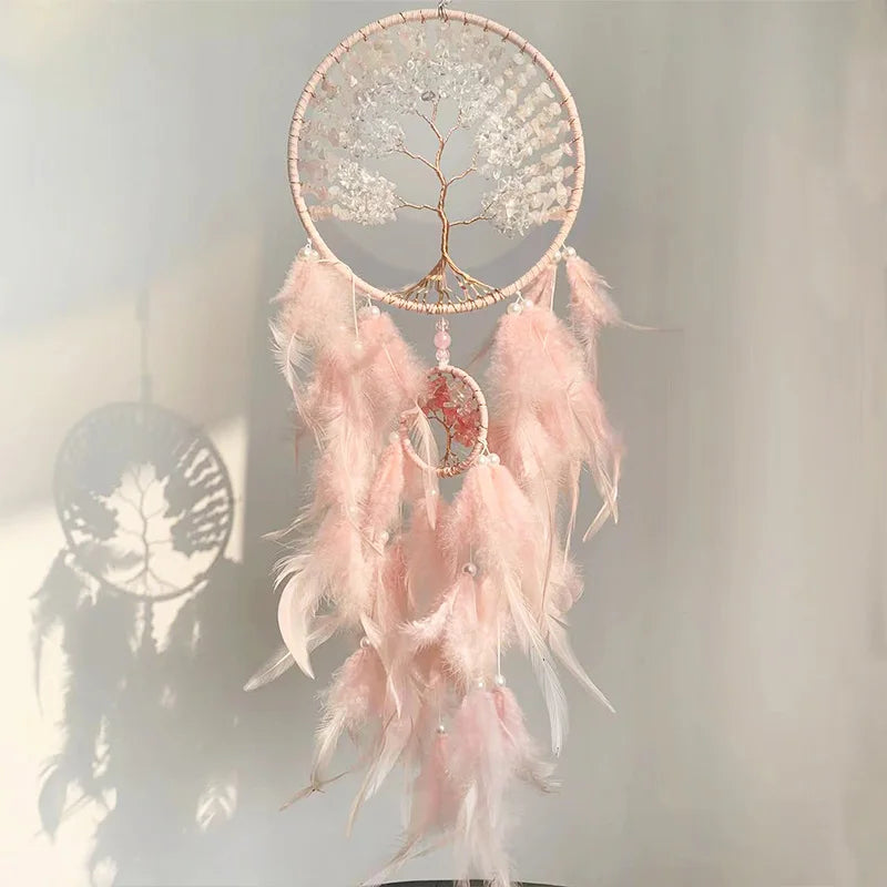 Dreamcatcher pink t Woven Net Agate Piece Dreamcatcher Wedding Feather Creative Original Hanging Wind Chime Gift