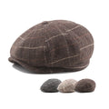 Wholesale Cheap Autumn Winter Wool Cotton Grid Plaid Octagonal Flat Beret Newsboy Cap Checked Beret Painter Hat