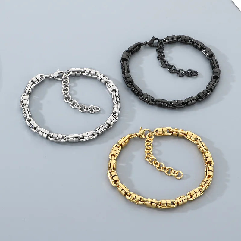 Stainless Steel Personalized Luck Bracelet Hip-hop Style Vacuum Plating High-grade Double Gear Splicing Mens Bracelet Jewelry